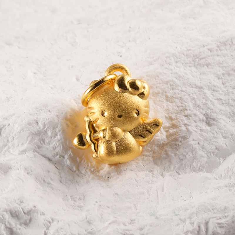 足金999丘比特KT素金3D硬金吊坠