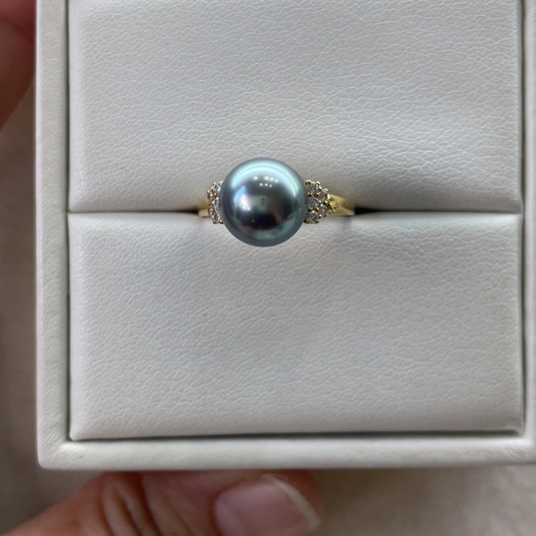 18K金镶嵌戒指海水珍珠大溪地9-10m m