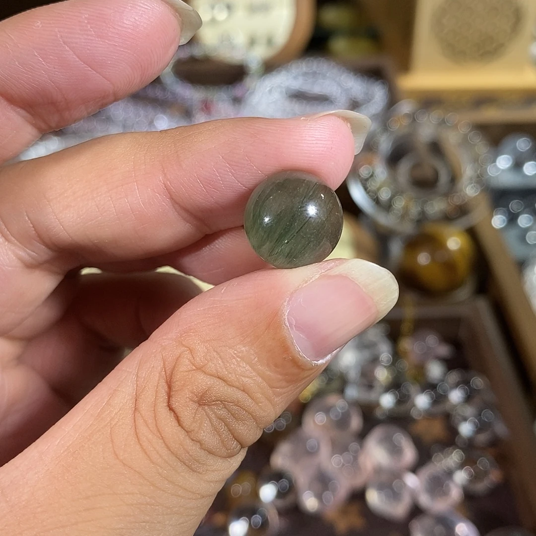 未镶嵌珠宝半成品水晶13.3mm绿兔毛