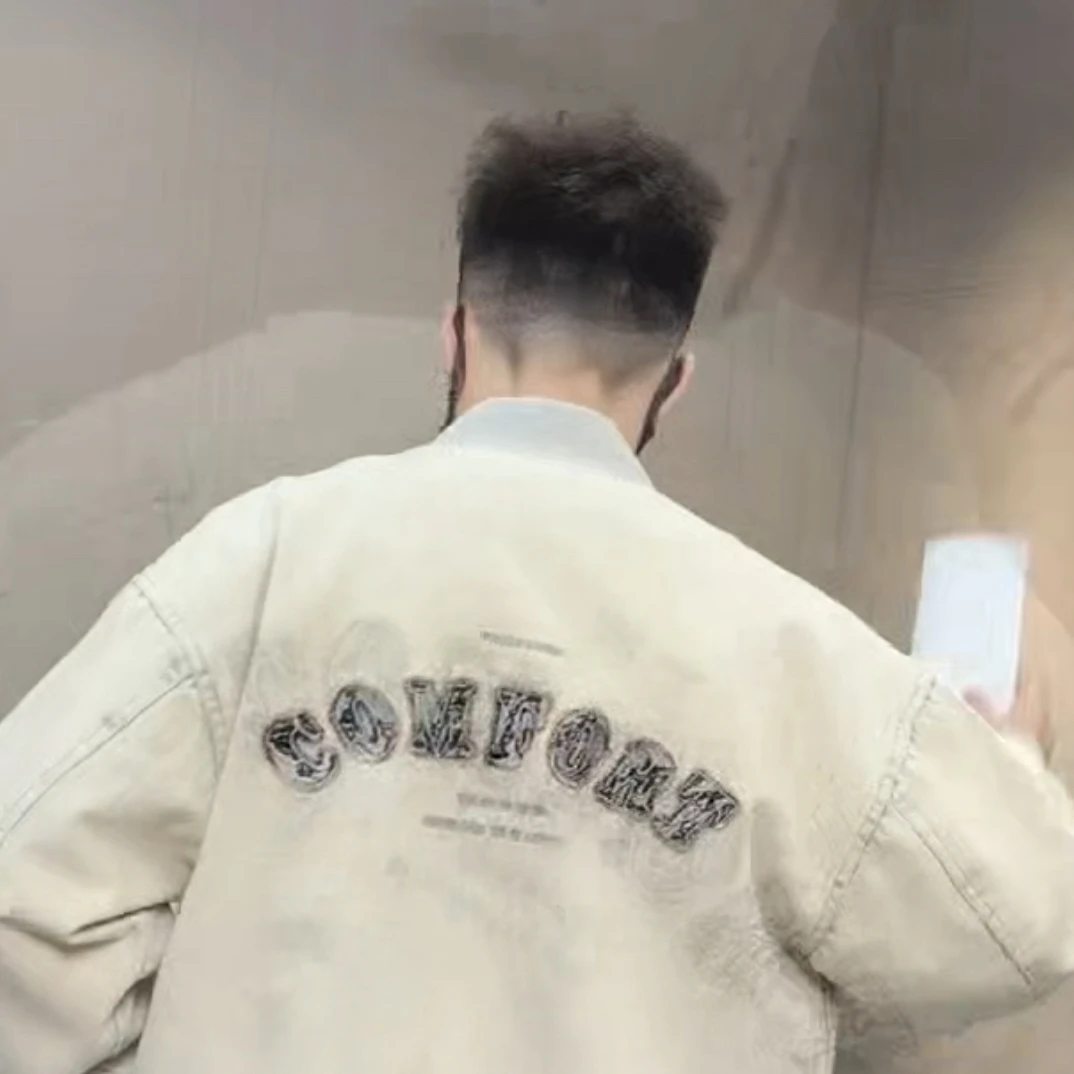 时尚青春活力翻领牛仔潮流秋季夹克特宽型印花韩版