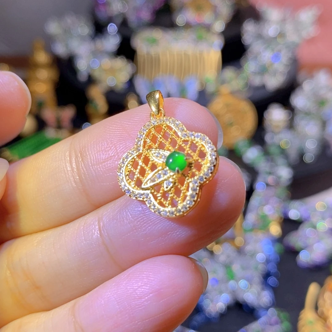 吊坠(不含链)银S925镶嵌翡翠