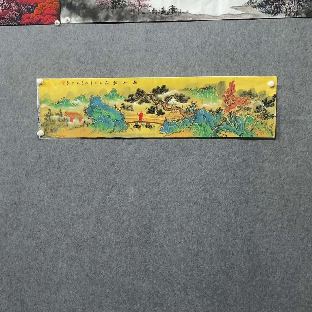 国画四尺对开描金仿古山水一副