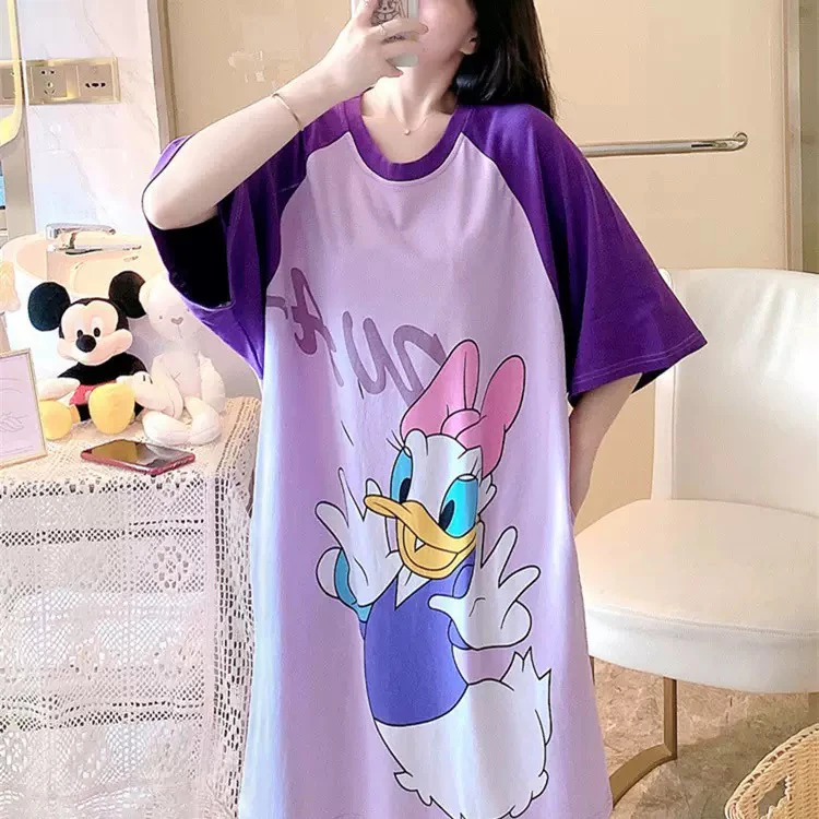 女士棉质睡裙春夏季加肥大码胖mm200斤短袖睡衣女宽松250斤可外穿