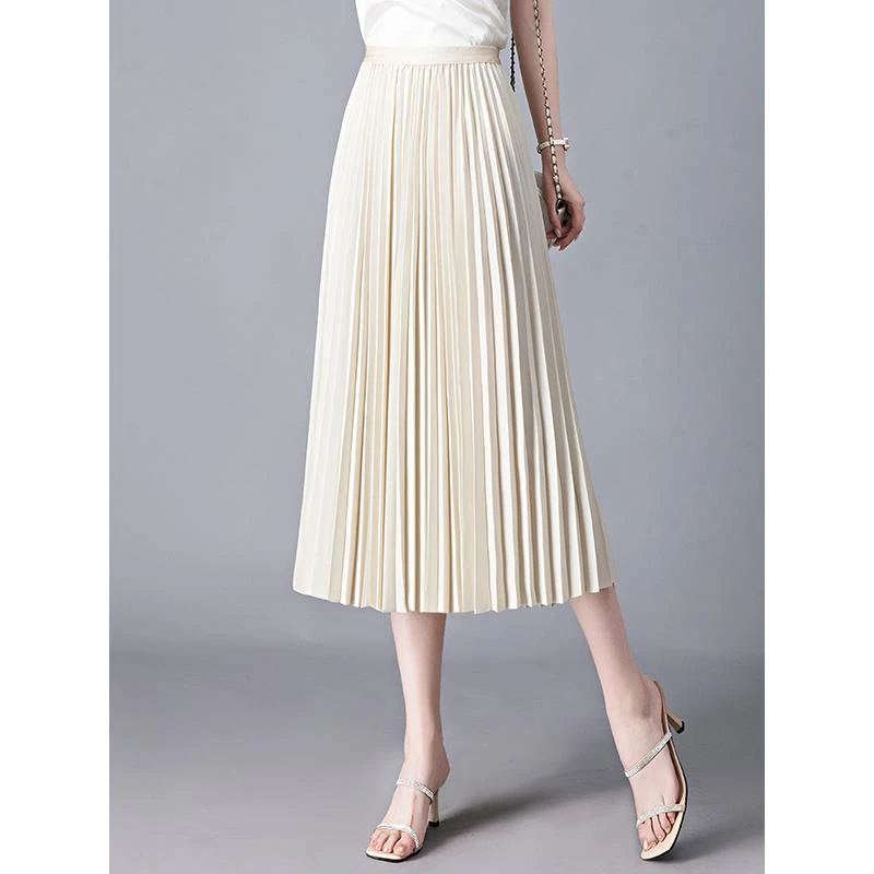 同款桑蚕丝百褶裙高腰2025夏季中长裙优雅百搭气质真丝半身裙