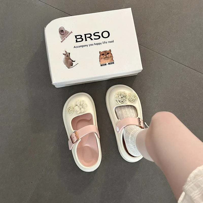 休闲百搭时尚可爱卡通凉拖鞋2025夏季新款法式精致山茶花晚风拖鞋