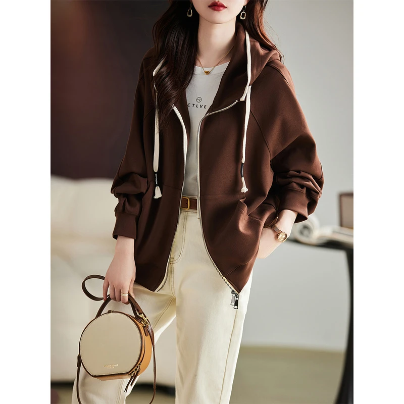 休闲连帽外套女春秋装新款宽松大码时尚洋气棒球服上衣B7592