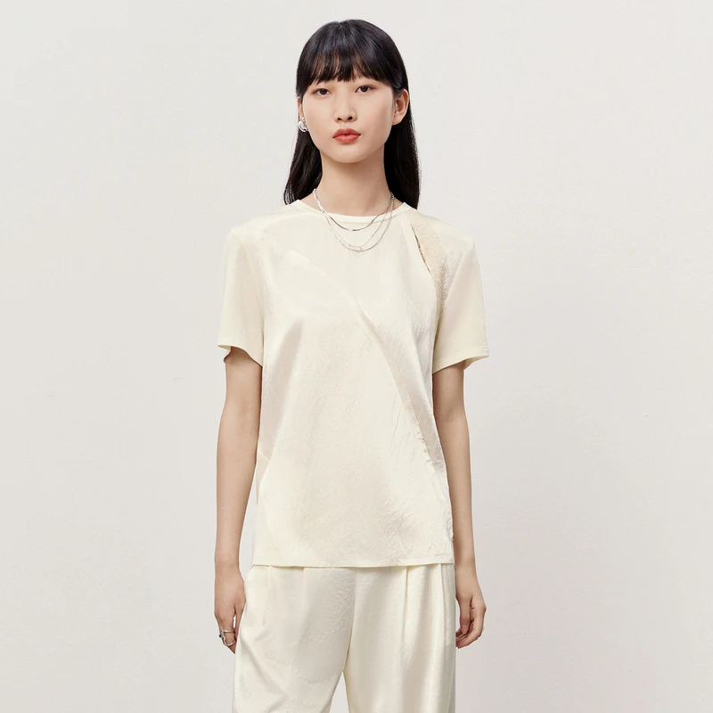 HPLY荷比俪夏季新款女镂空蕾丝柔软丝滑T恤HYD21620250