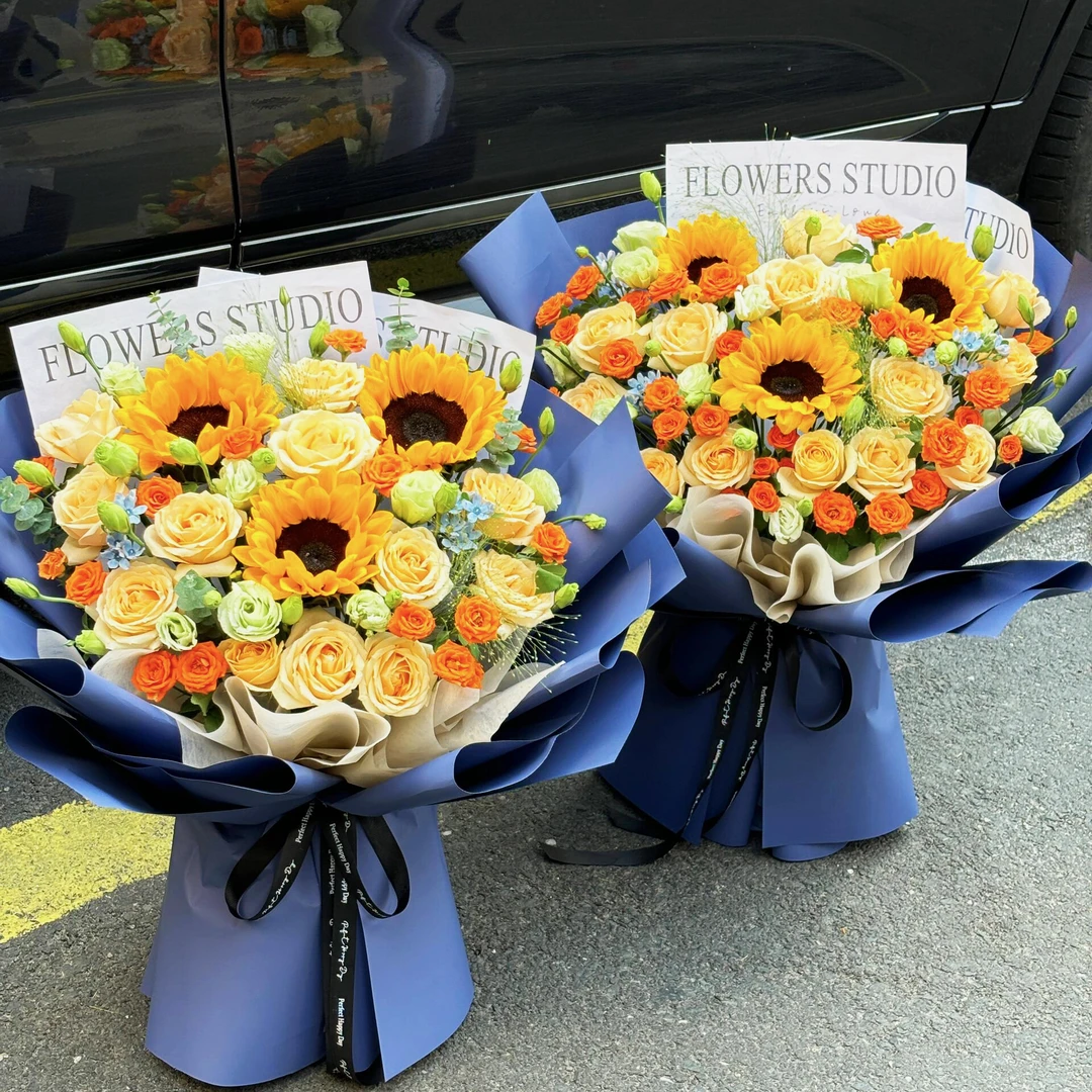 【安暖相伴】向日葵香槟玫瑰混搭鲜花花束同城店配送领导长辈看病人