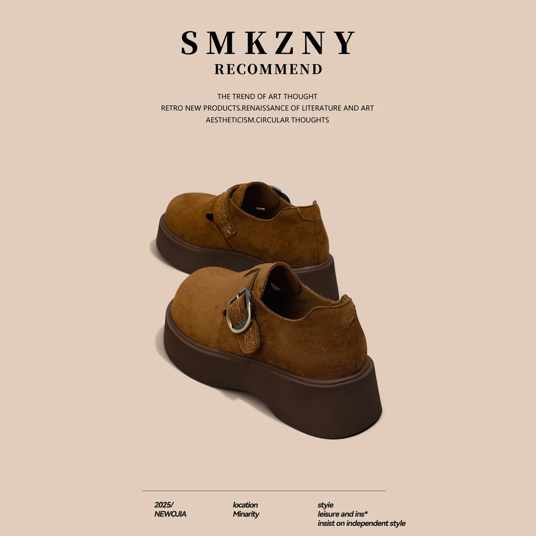 爆款复古厚底勃肯鞋女2025新款秋季百搭绒面圆头单鞋玛丽珍乐福鞋