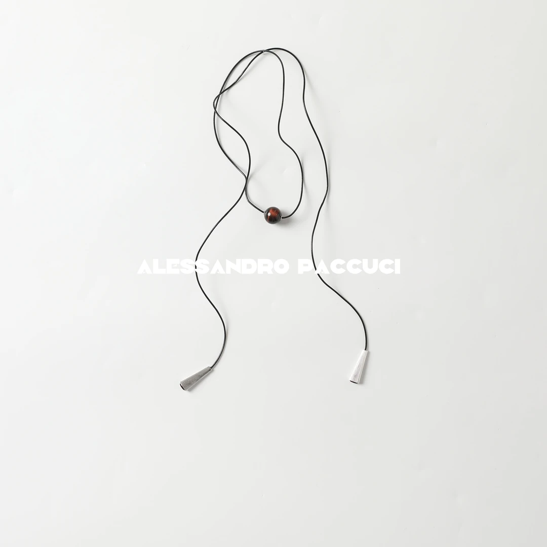 铜皮质项链 AP洛哥42065EX串珠红色银色时尚简约牛皮项链