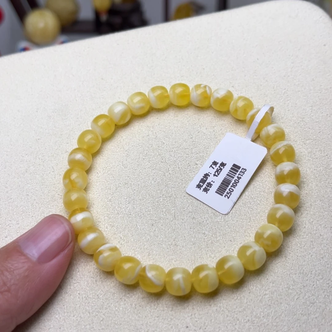 手链蜜蜡未镶嵌7.5精工高桩老型金瓷白