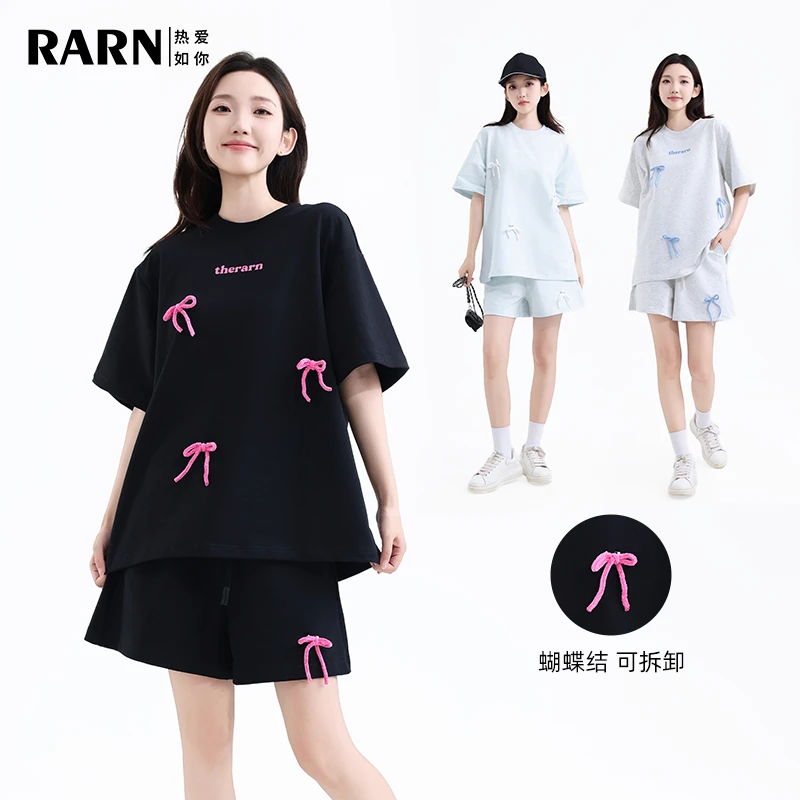 RARN/热爱如你 立体撞色蝴蝶结短袖短裤套装RA24SS077