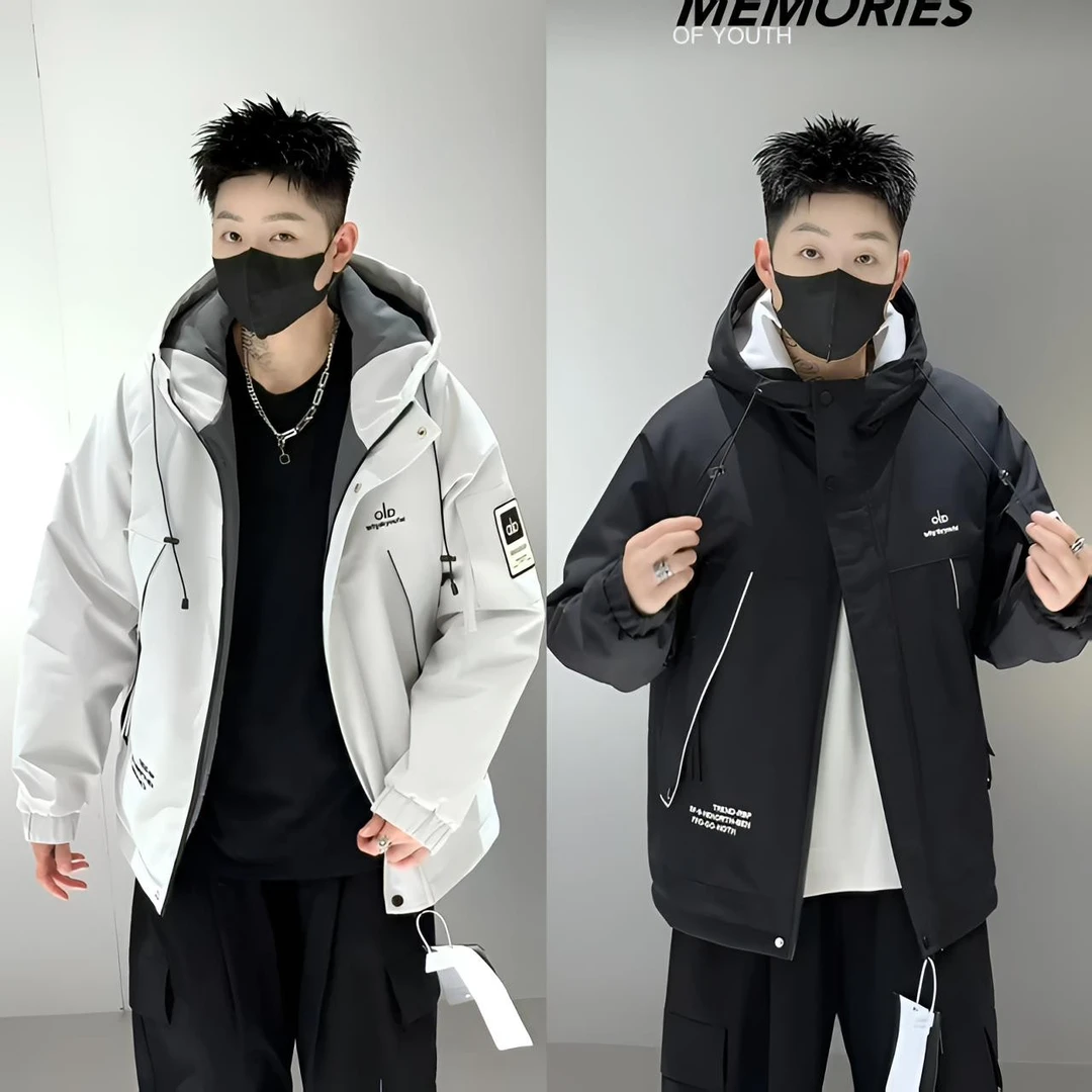 新款冬季休闲百搭冲锋衣加厚加棉刺绣外套男士潮款连帽棉外套2582