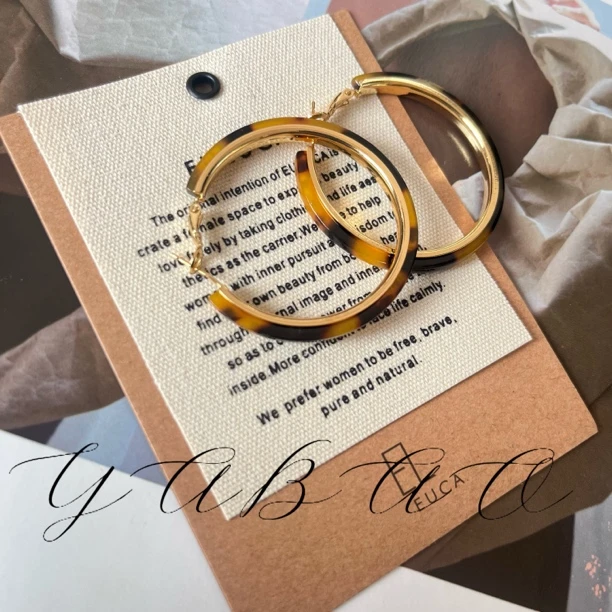 铜合金树脂耳饰 玳瑁色豹纹耳圈美拉德大圈耳饰轻奢小众高级感