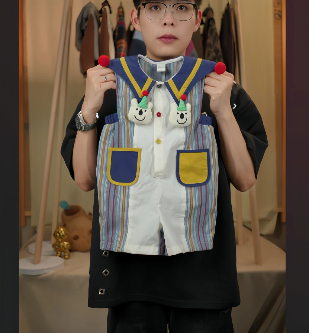 F【小石榴】2025夏季新款刺绣小丑款可爱男女宝连体裤