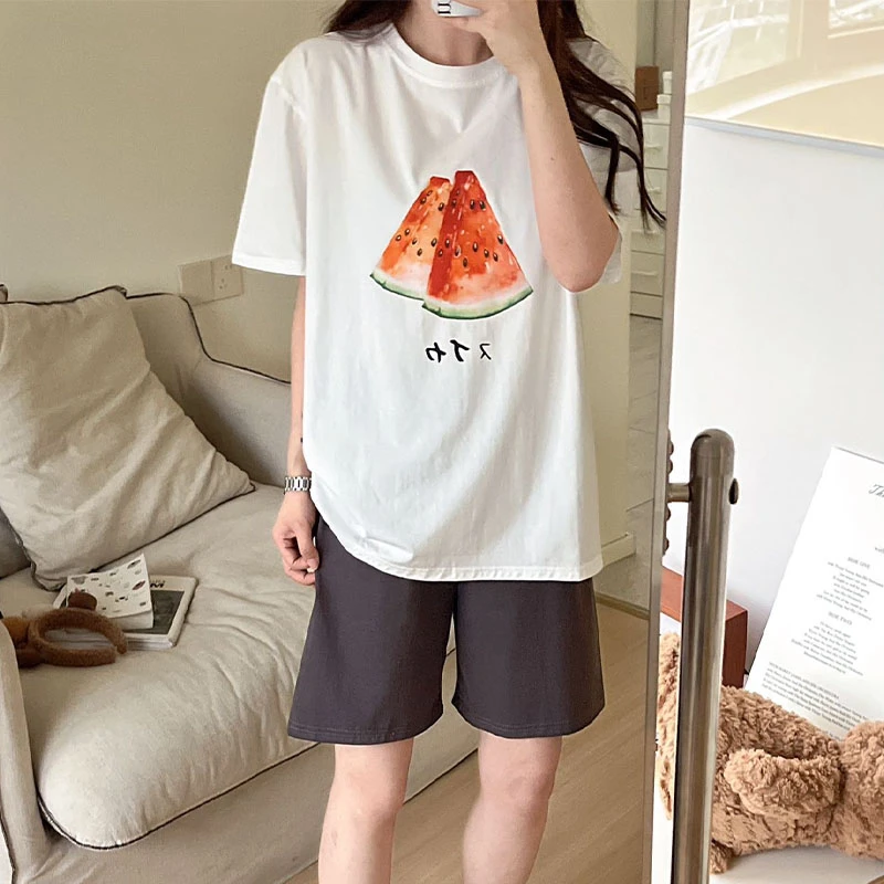 2025爆款甜美风卡通西瓜纯棉睡衣女款夏季新款短袖短裤家居服套装