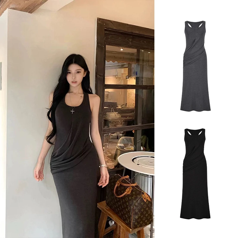 Moses Queen/魔西女王显瘦褶皱背心连衣裙女夏季高冷御姐气质裙子