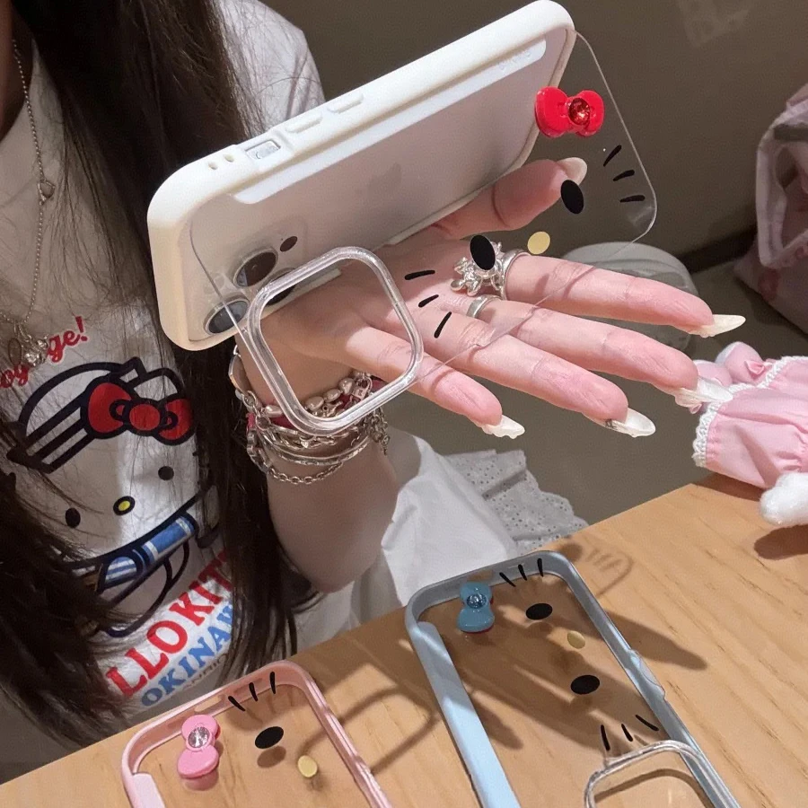 大脸kt猫咪翻盖支架适用于iPhone16promax手机壳15少女心14可爱13