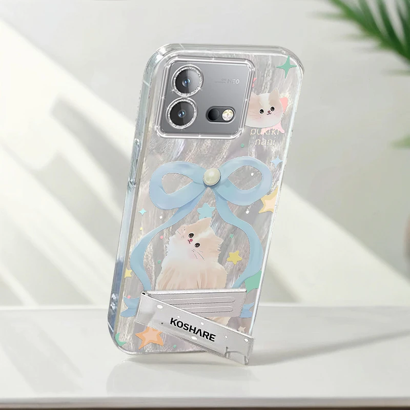 带镜头膜VIVOiQOONeo8手机壳羽纱蝴蝶结猫咪V2301A全包iQOONeo8pr