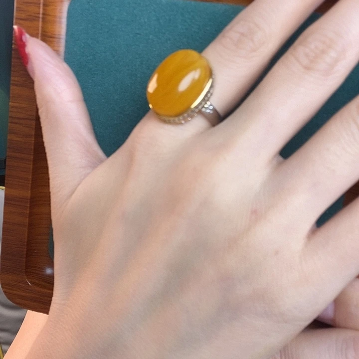 蜜蜡银S925镶嵌戒指戒指