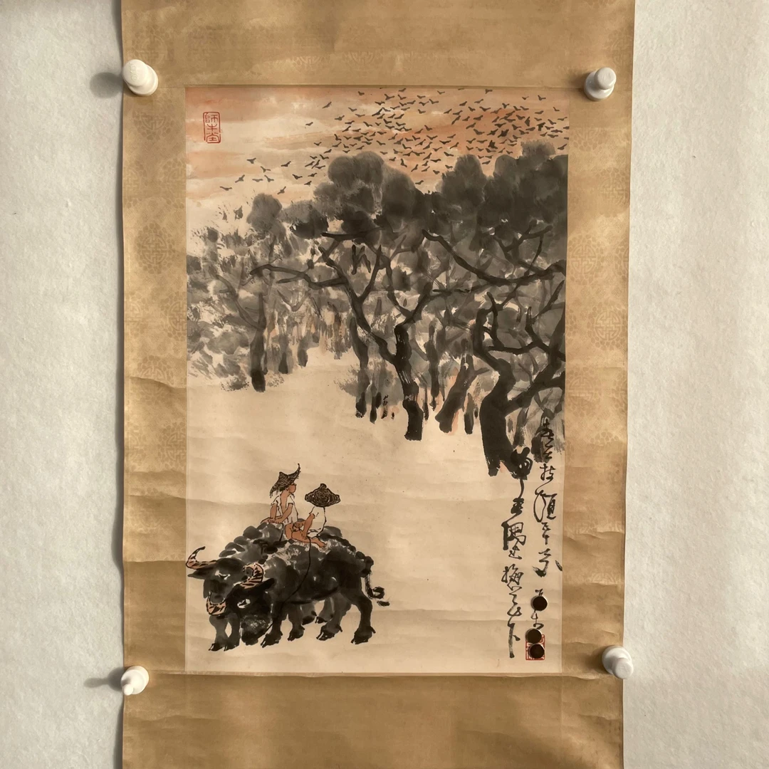 G001牧牛图 纸本设色立轴 68x45cm