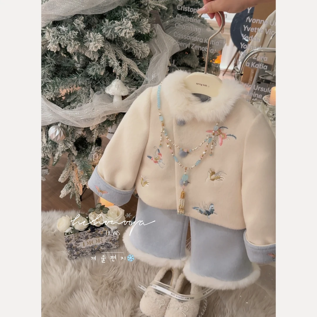 【彩蝶】七Hihoniya~2025冬季宝宝新中式呢子蝴蝶刺绣套装