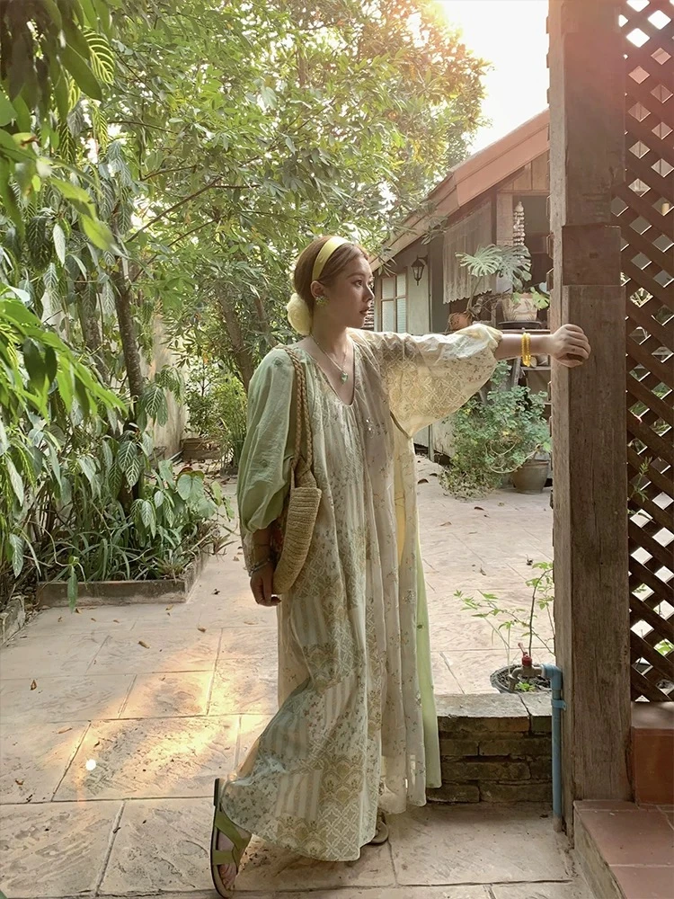 【香格里拉】天丝麻刺绣夏季新款中长裙连衣裙拼接气质时尚