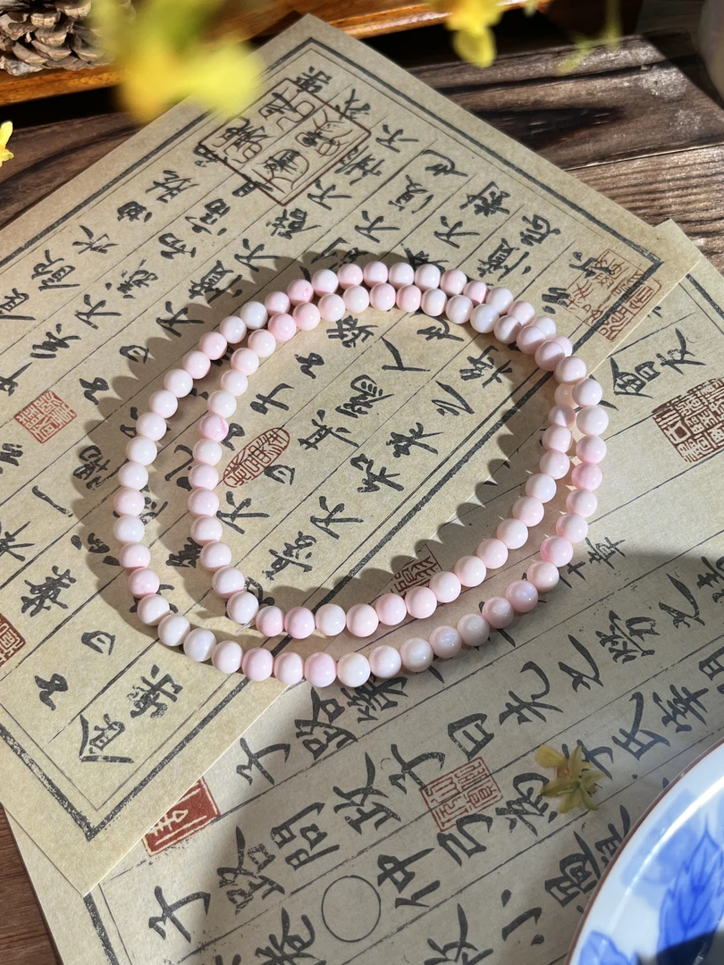 【大美】粉贝贝圆珠项链/三圈/6mm±