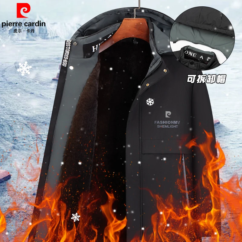 皮尔卡丹男士加厚冬季连帽棉服外套加厚保暖中老年派克服宽松大码