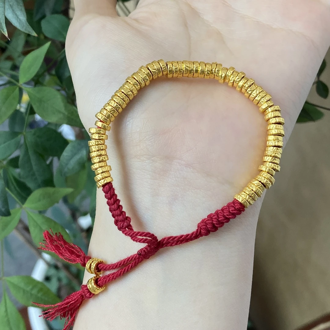 【珍珍严选】足金素金圆锤紋盘缠手绳-HJSS212