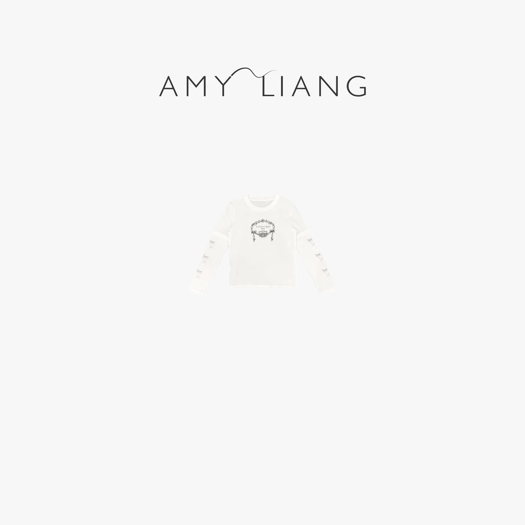 AMYLIANG｜【艺术生】新款花卉印花假两件圆领百搭长袖T恤LANG-C2523