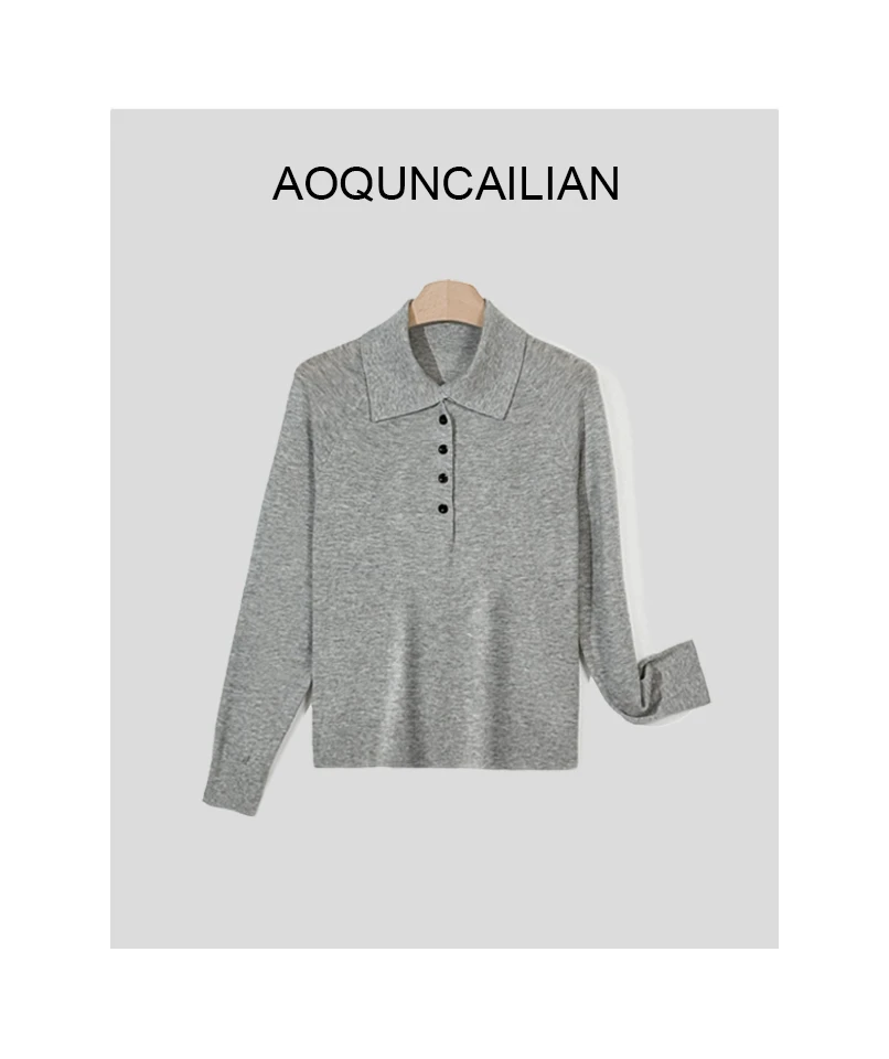 AoQunCaiLian秋冬舒适时尚POLO领针织衫长袖上衣-GG58597
