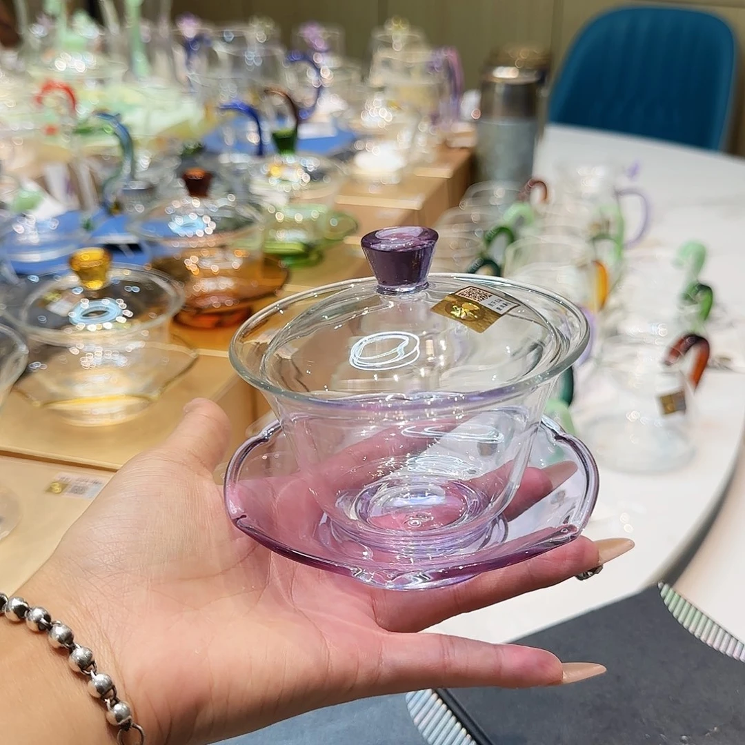 禾器浅紫色荷叶盖碗