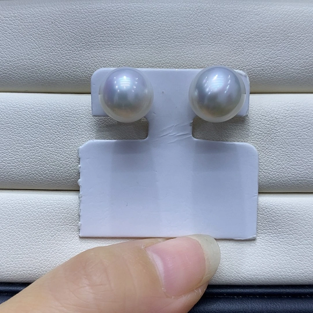 18K金镶嵌耳饰海水珍珠11到12点位澳白