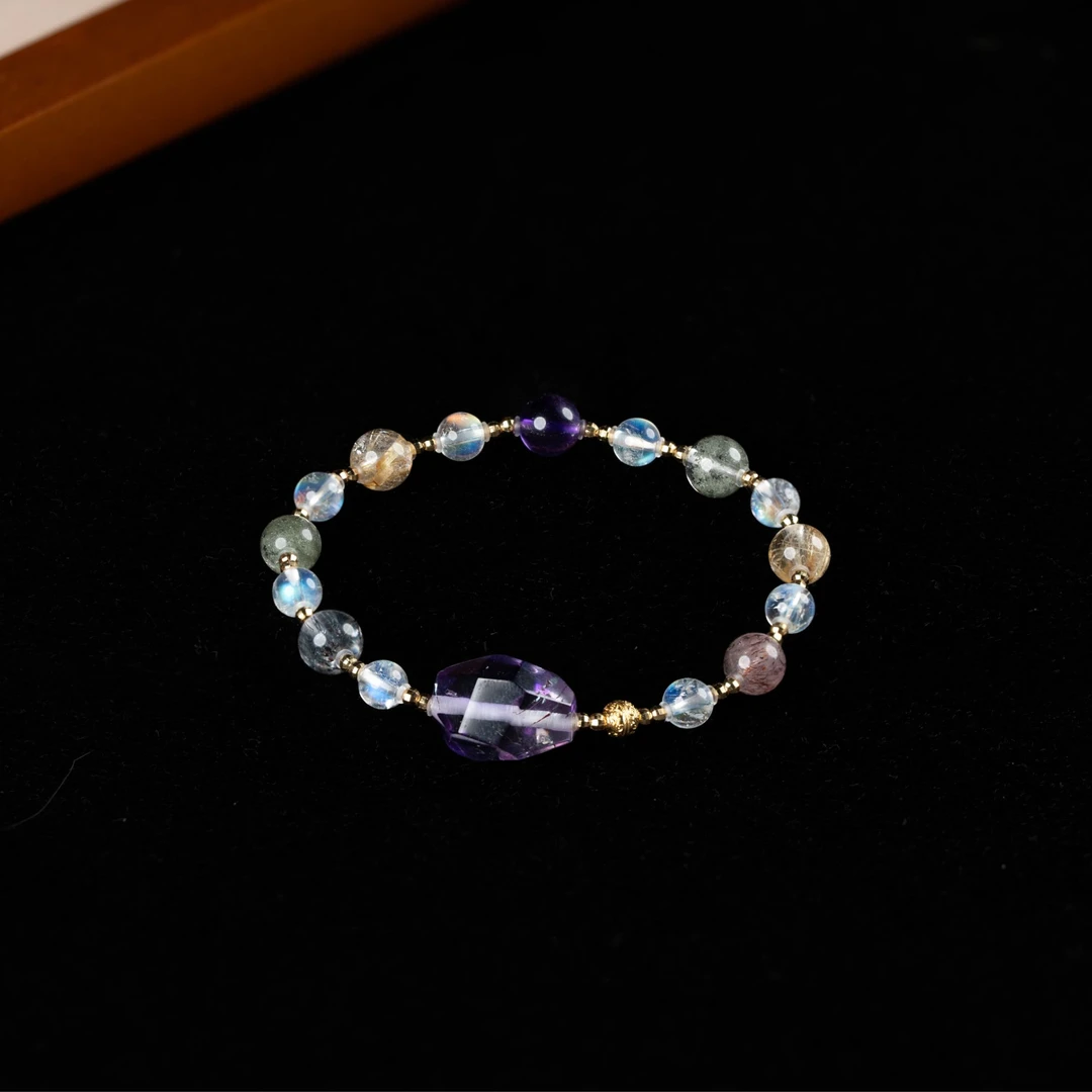 【福多多】 花奢珠宝 马岛月光+水晶18K金手串 （多样性发货）