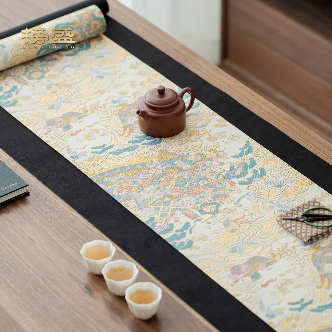榜盛织锦干泡茶席新中式古典国风桌旗高端禅意茶桌垫防水隔热垫子