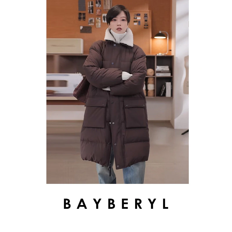 BAYBERYL老贝小巧思*毛领BC连帽中长暖休闲羽绒服MF5I0307-10/19