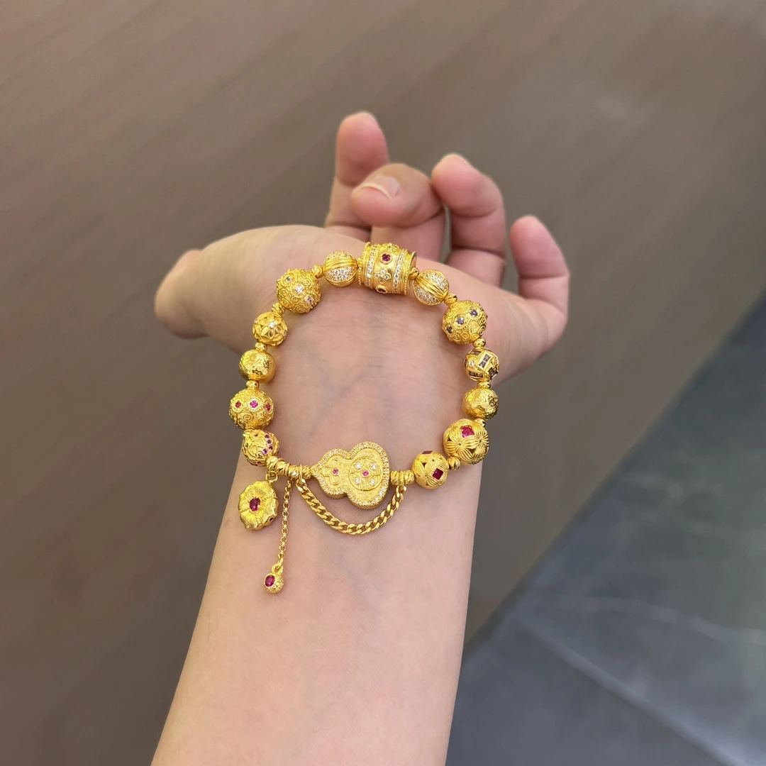 【菠萝珠宝】足金999 葫芦搭配转金桶 文玩手串 金重：44.29克