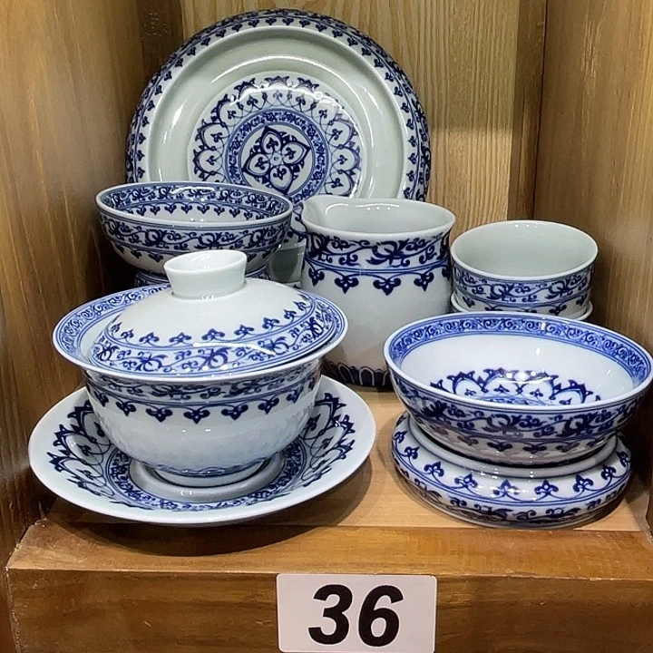 潼***派青花宝相8件套茶具