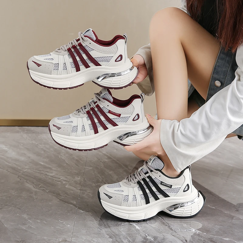 炸街厚底老爹鞋女款ins增高显瘦休闲鞋2025春新款网面运动跑步鞋