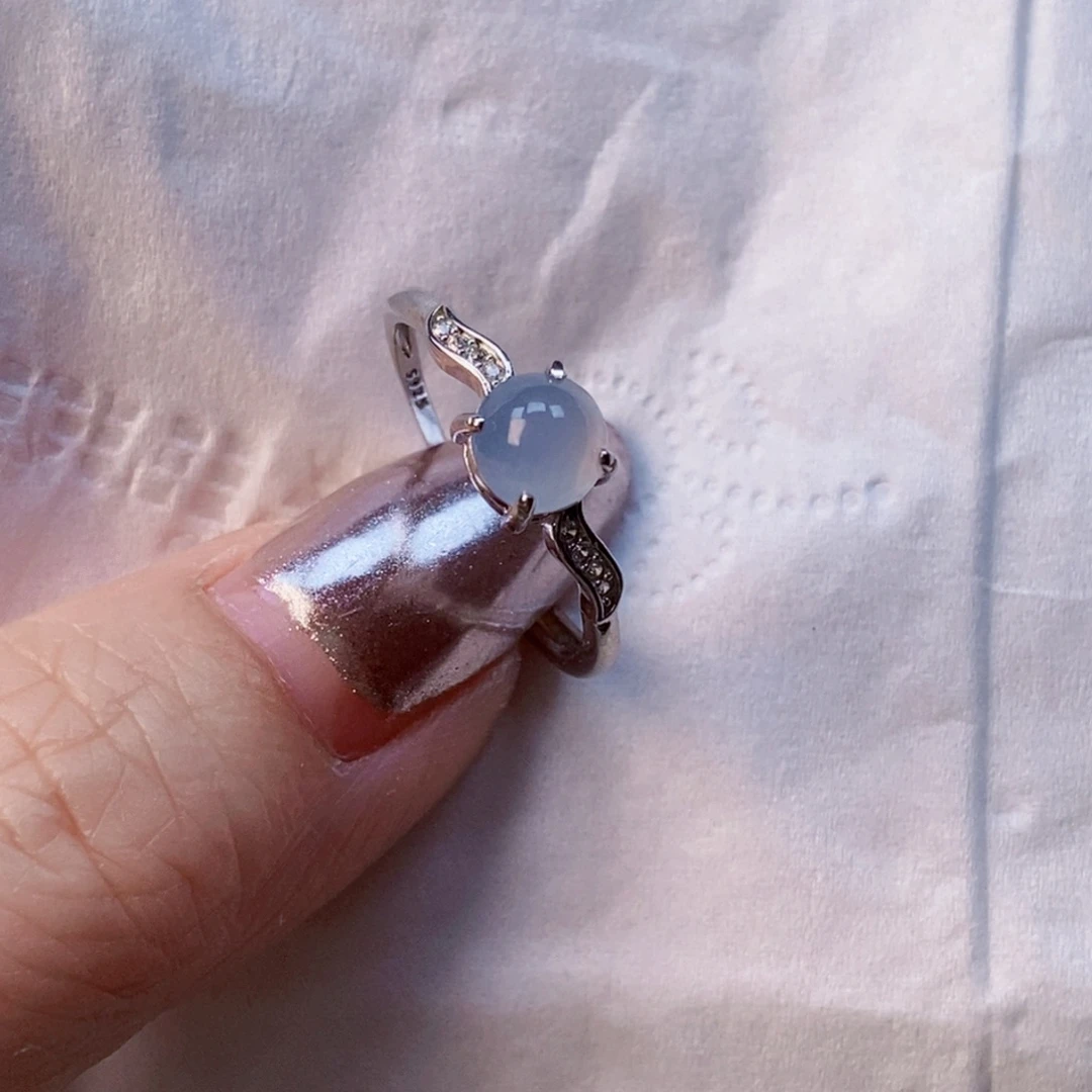 米***翡翠银S925镶嵌戒指蛋面