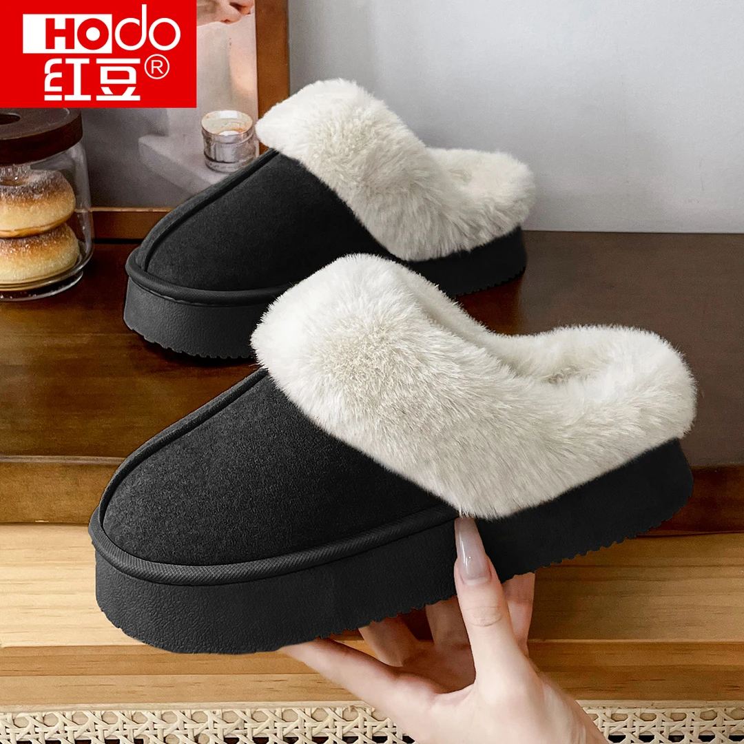 红豆女款月子鞋2025新款外穿厚底踩屎感防滑保暖情侣孕妇毛绒棉拖