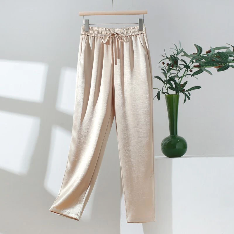 100桑蚕丝中式九分小脚裤女小个子真丝高腰深档休闲桑蚕丝裤子