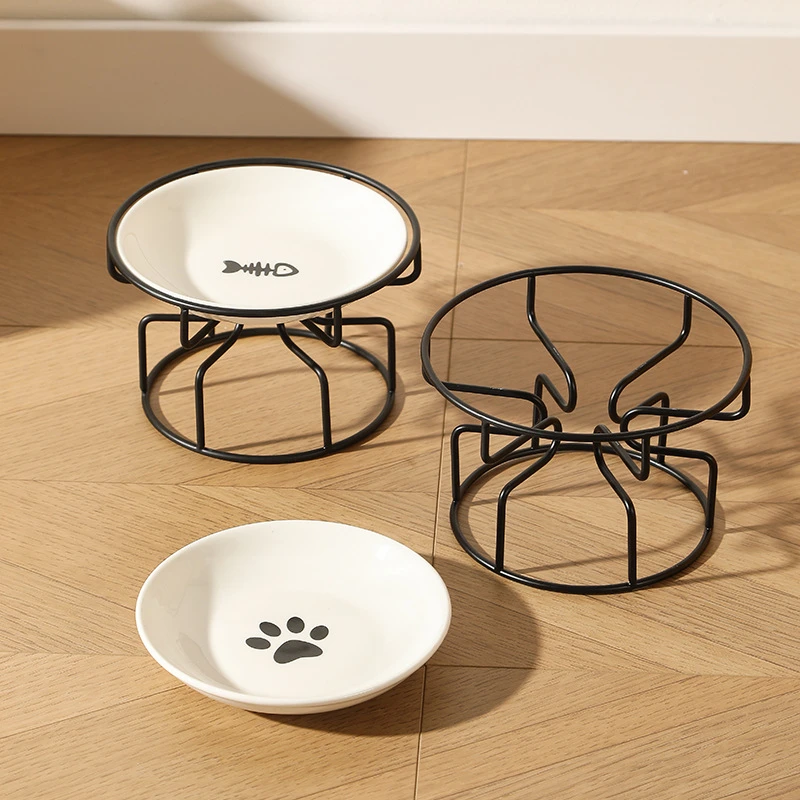 宠物陶瓷碗北欧猫碗高脚陶瓷猫粮碗零食罐头盘防颈椎病防翻猫食盆