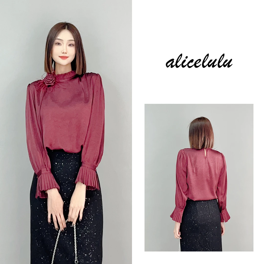 1 ALICE “浓情绽放”衬衫 羽毛花朵 优雅缎感 S2141525Q