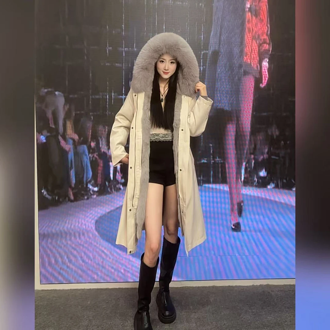【雪狐】时尚三穿派克服长毛兔加厚百搭可拆卸