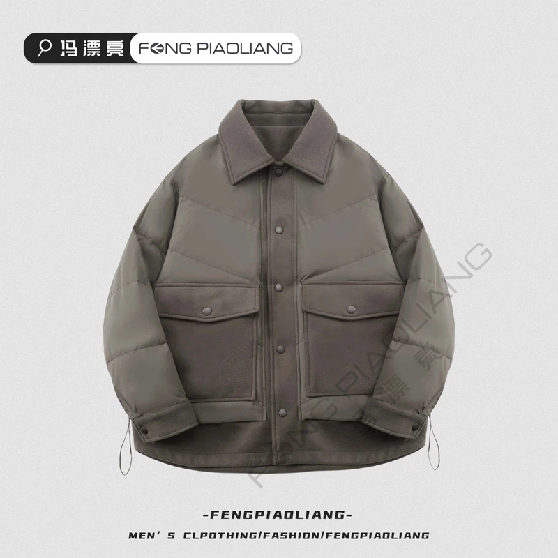 【永夜星河羽绒服】3279冬季翻领撞色拼接大口袋轻奢高级男女款