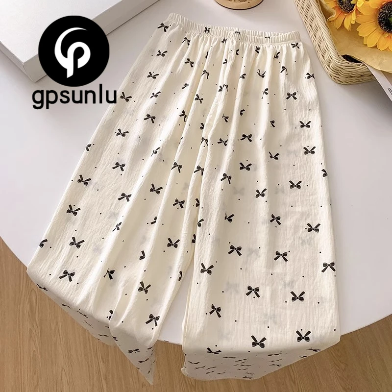GPSUNLU棉绸奶奶裤慵懒风睡裤女款长裤夏季阔腿裤遛弯裤家居裤