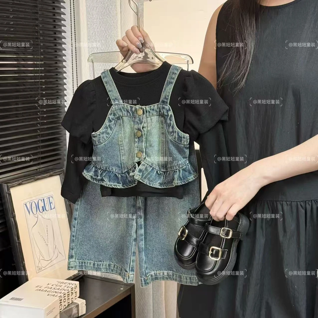 【黑妞妞】三件套！女童韩版软牛仔套装2025秋季时尚儿童穿搭58722