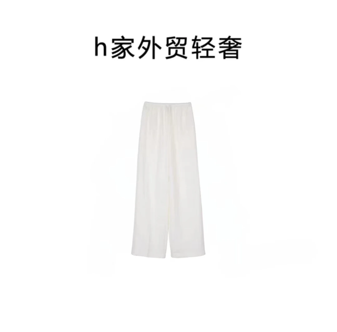 【胡哥海淘】LP三色抽绳麻裤高腰阔腿裤轻奢宽松简约垂感百搭夏季